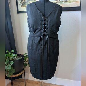 Lane Bryant Black Lace-Up Midi Dress